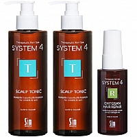 Система 4 Набор (Тоник T для питания и укрепления волос 500 мл 2 ШТУКИ + Спрей R для восстановления волос с хитозаном 50 мл) System 4
