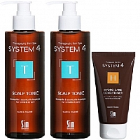 Система 4 Набор (Тоник T для питания и укрепления волос 500 мл 2 ШТУКИ + Бальзам H для нормальных, сухих и поврежденных волос 75 мл) System 4
